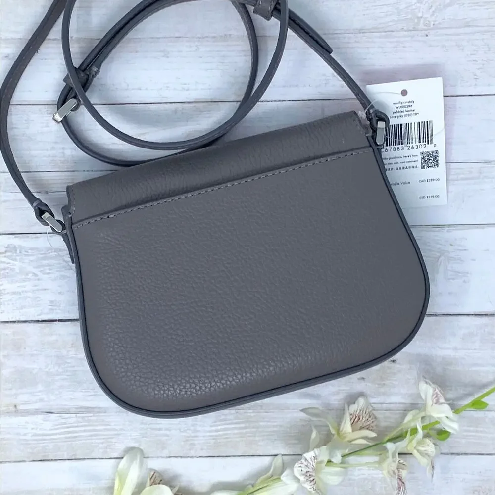 Kate Spade Leila Mini Flap Crossbody Purse in Hare Gray Leather wlr00396